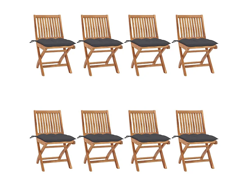 Chaises pliables de jardin avec coussins 8 pcs Teck solide 33