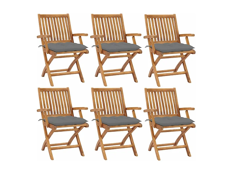 Chaises pliables de jardin avec coussins 6 pcs Bois de teck 22