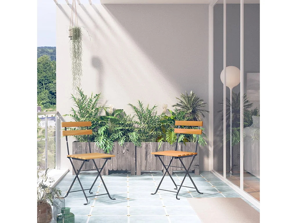 Chaises pliables de jardin 2 pcs Acier et bois d'acacia solide