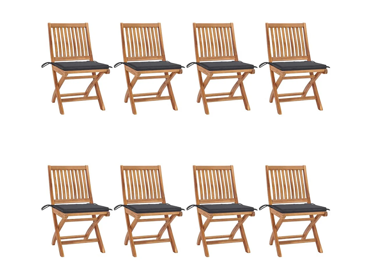 Chaises pliables de jardin avec coussins 8 pcs Teck solide 11