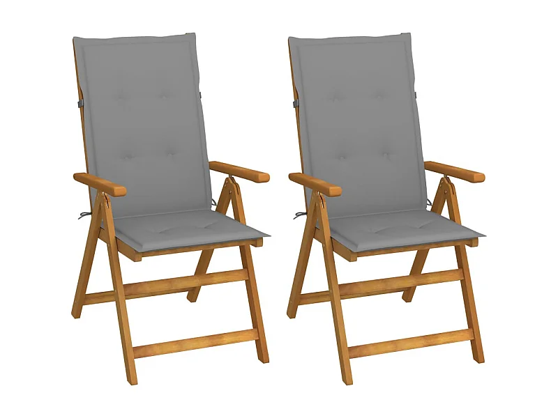 Chaises inclinables de jardin 2 pcs avec coussins Bois d'acacia 12