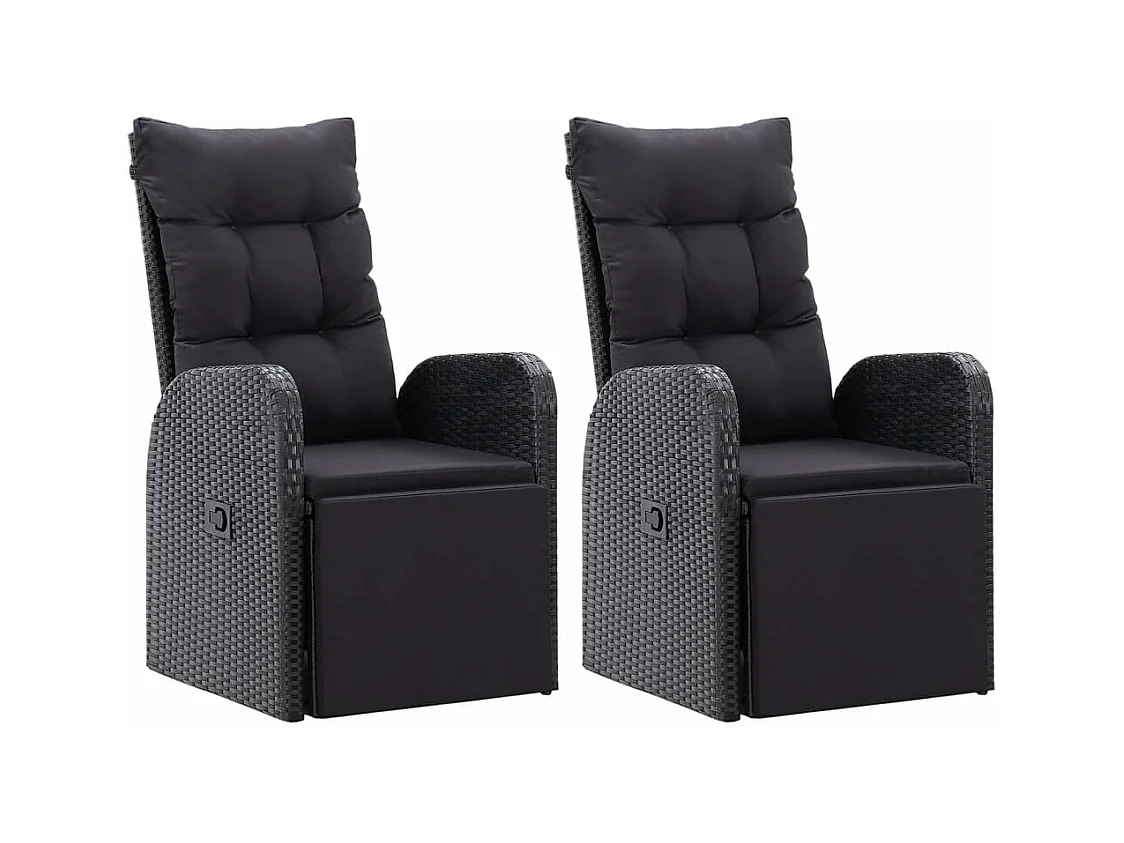 Chaises de jardin inclinables coussins 2pcs Noir Résine tressée