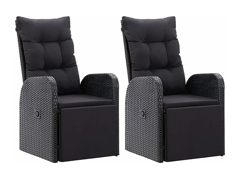 Chaises de jardin inclinables coussins 2pcs Noir Résine tressée