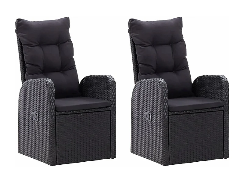 Chaise inclinable de jardin 2pc et coussins Résine tressée Noir