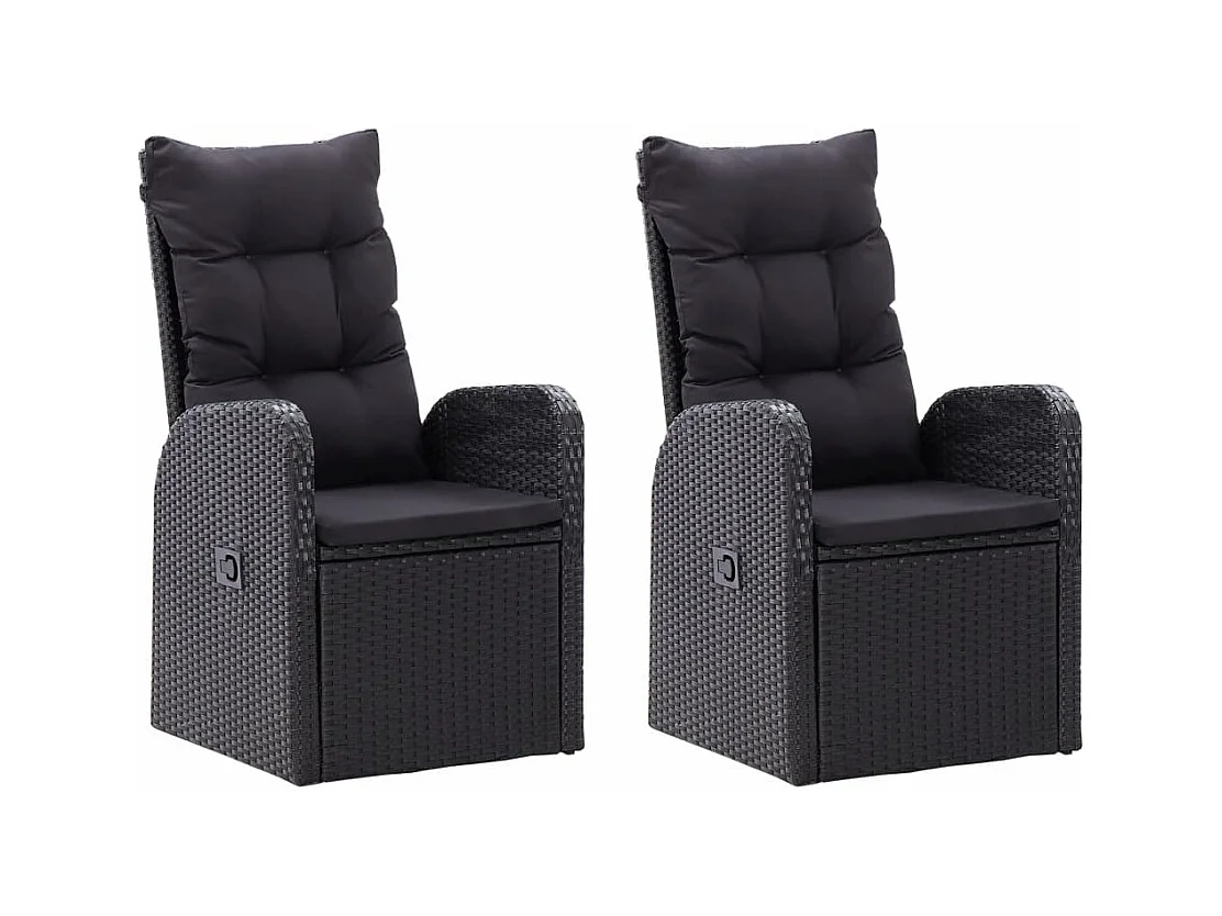 Chaise inclinable de jardin 2pc et coussins Résine tressée Noir