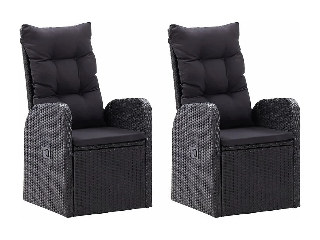 Chaise inclinable de jardin 2pc et coussins Résine tressée Noir