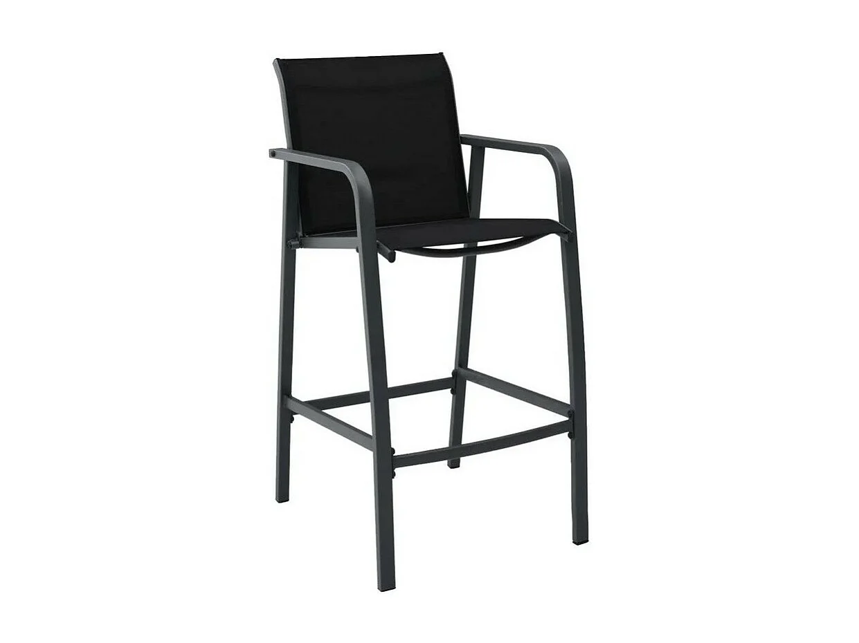Chaise de bar de jardin textilène et métal noir Nael - Lot de 2
