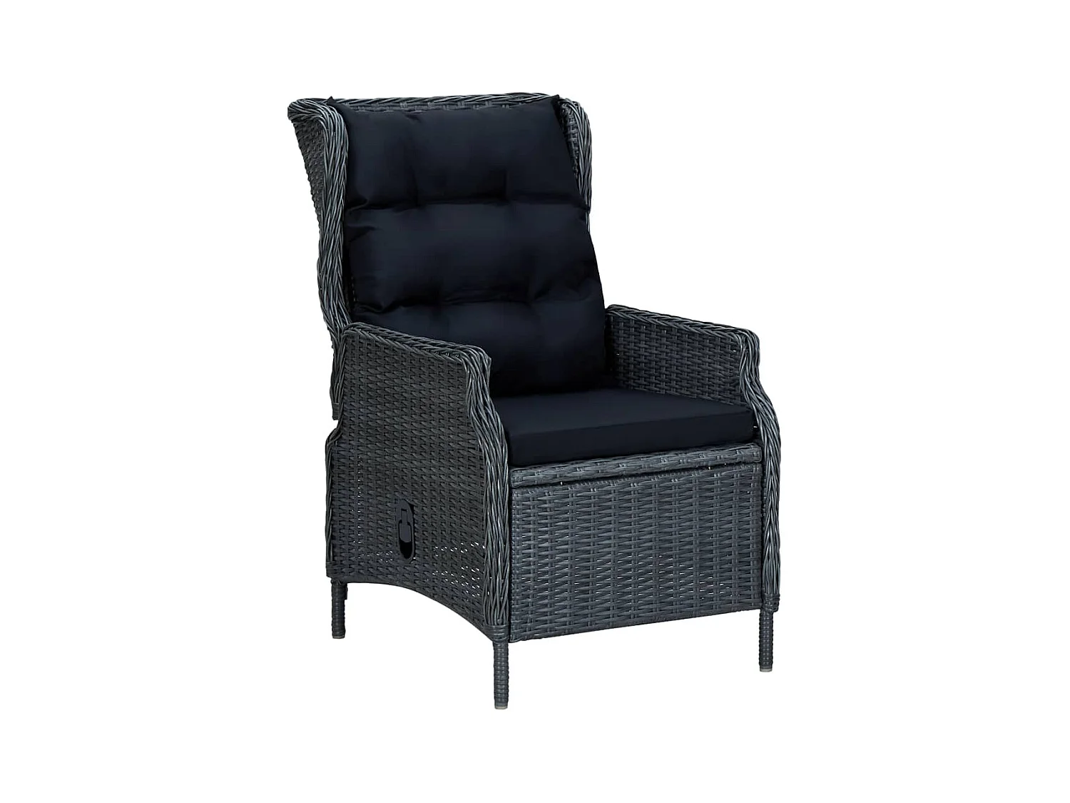 Chaise inclinable de jardin coussins Résine tressée Gris foncé