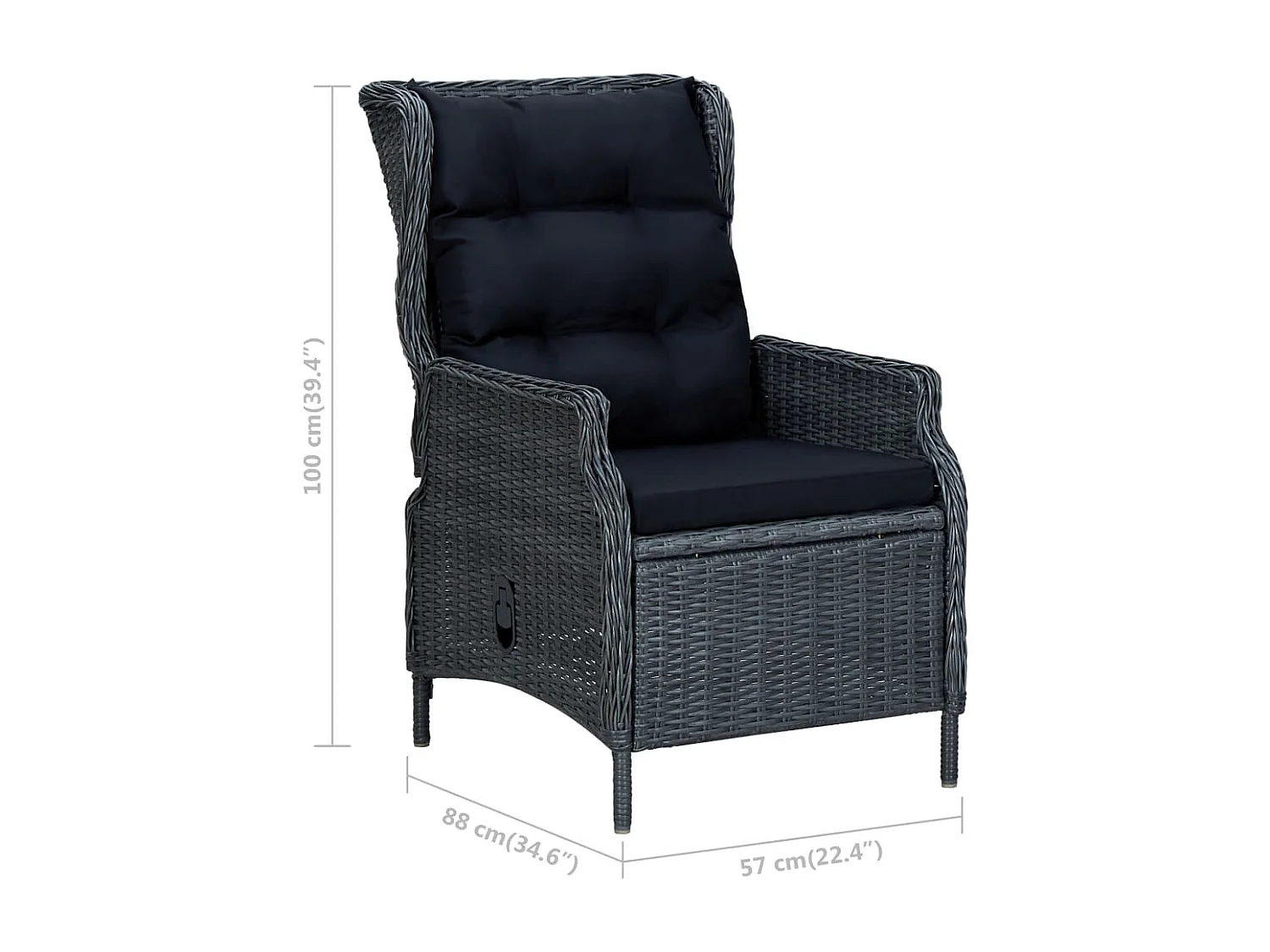 Chaise inclinable de jardin coussins Résine tressée Gris foncé