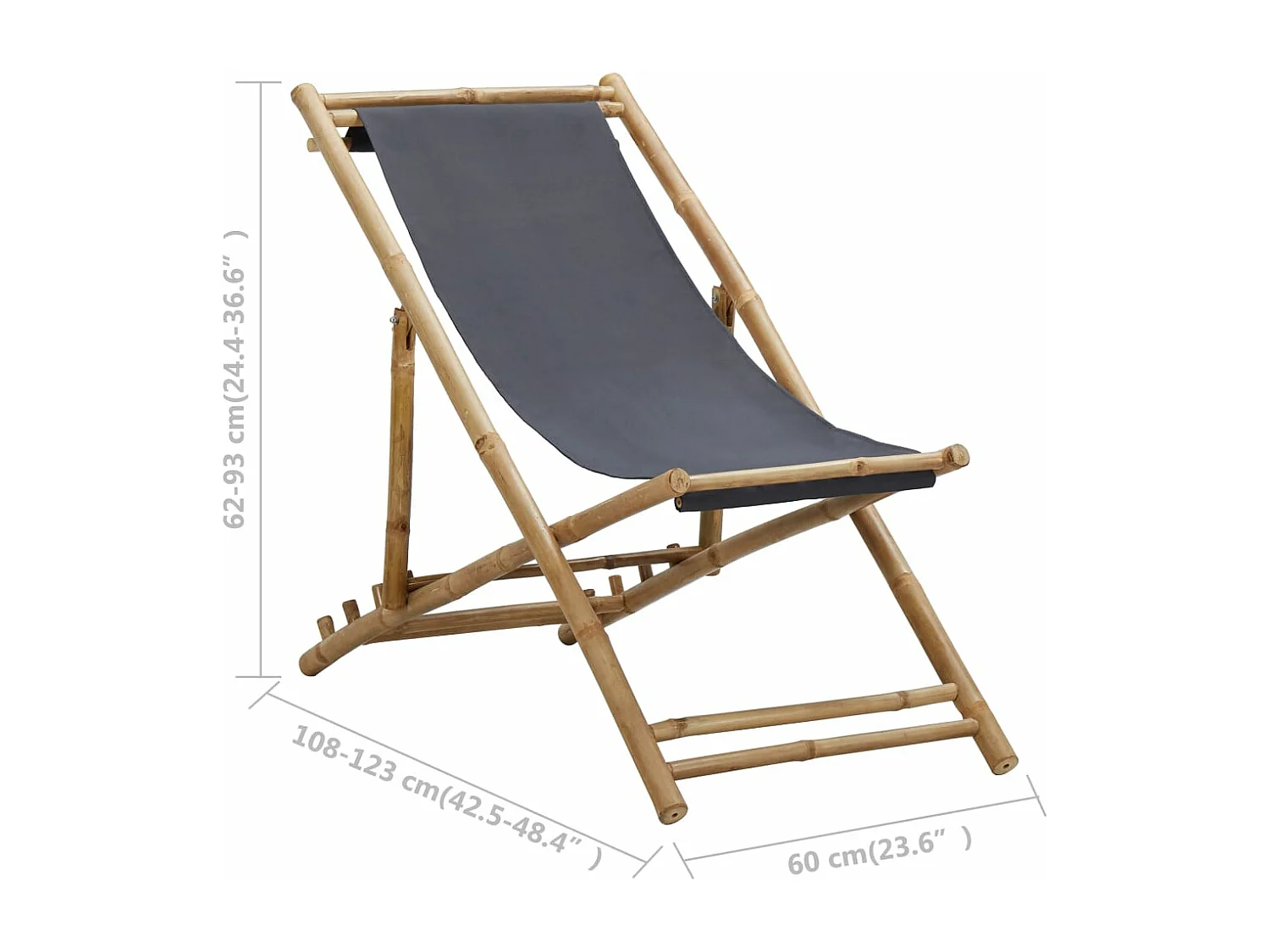 Chaise de terrasse Bambou et toile Gris foncé