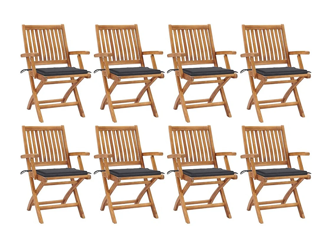 Chaises pliables de jardin avec coussins 8 pcs Teck solide 24