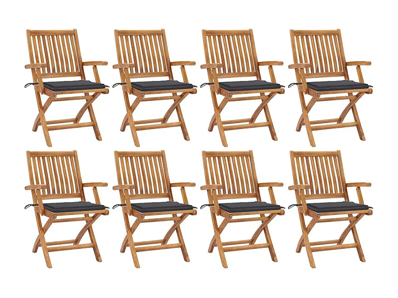 Chaises pliables de jardin avec coussins 8 pcs Teck solide 24