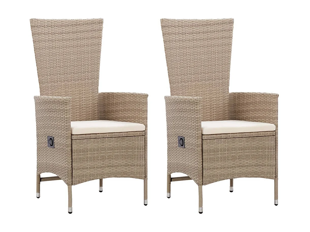 Chaises d'extérieur 2 pcs avec coussins Résine tressée Beige