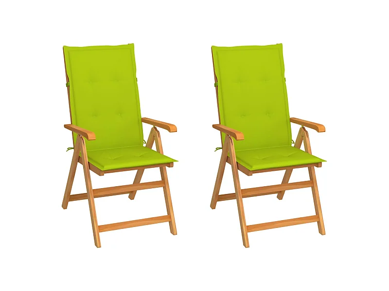 Chaises de jardin 2 pcs avec coussins vert vif Bois de teck 7