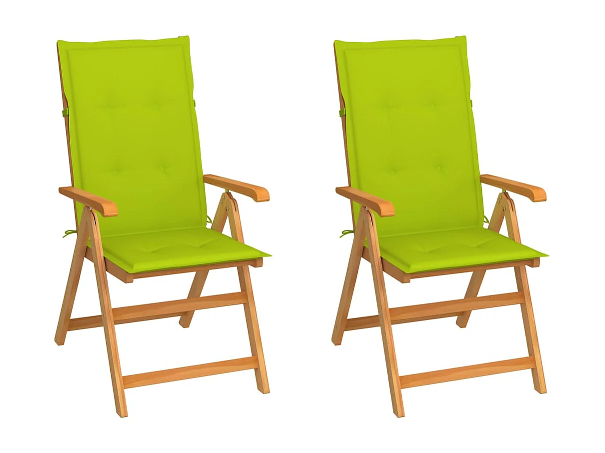 Chaises de jardin 2 pcs avec coussins vert vif Bois de teck 7