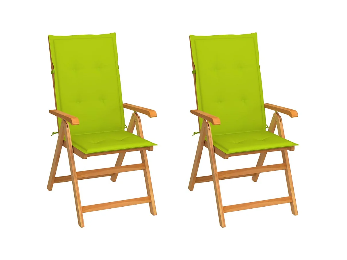 Chaises de jardin 2 pcs avec coussins vert vif Bois de teck 7