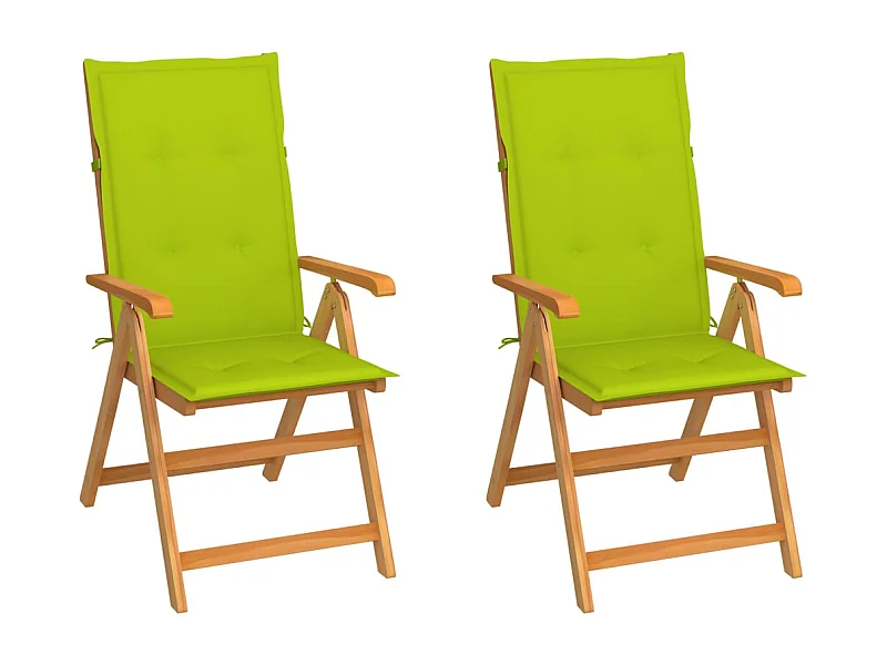 Chaises de jardin 2 pcs avec coussins vert vif Bois de teck 7