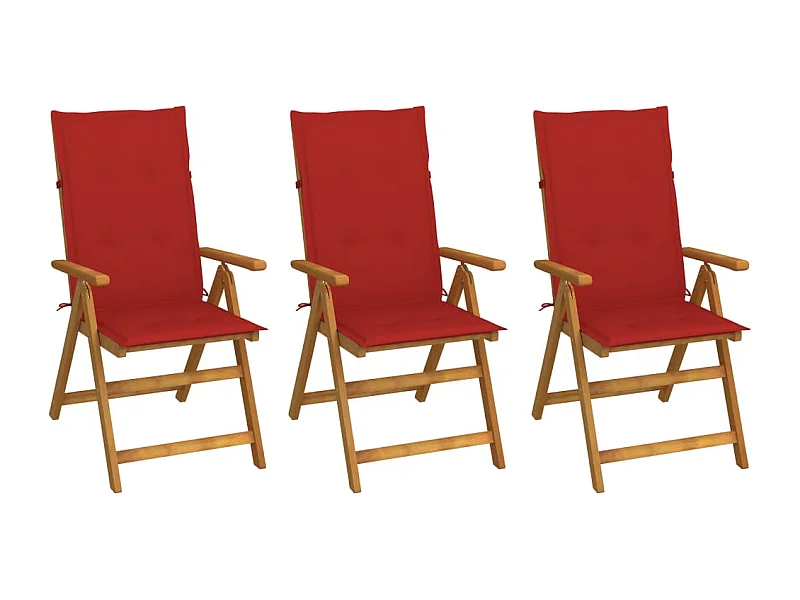 Chaises pliables de jardin 3 pcs avec coussins Bois d'acacia 3