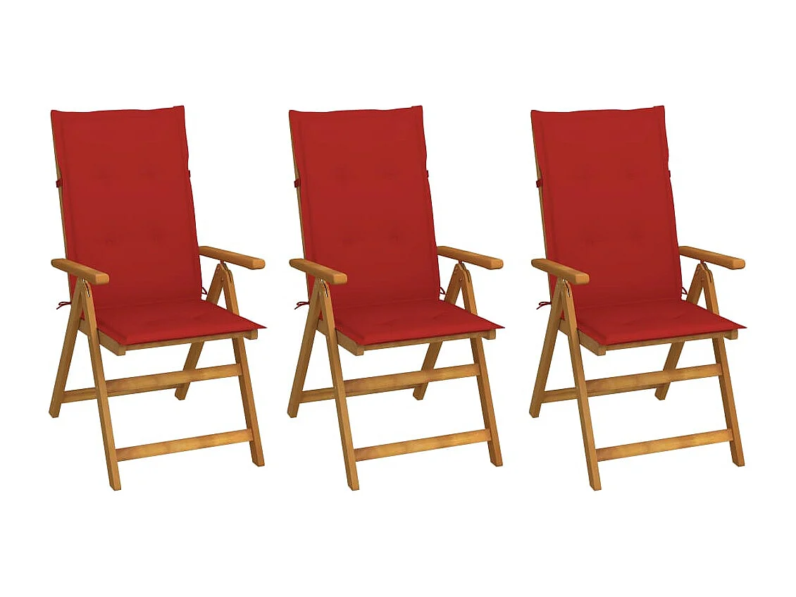 Chaises pliables de jardin 3 pcs avec coussins Bois d'acacia 3
