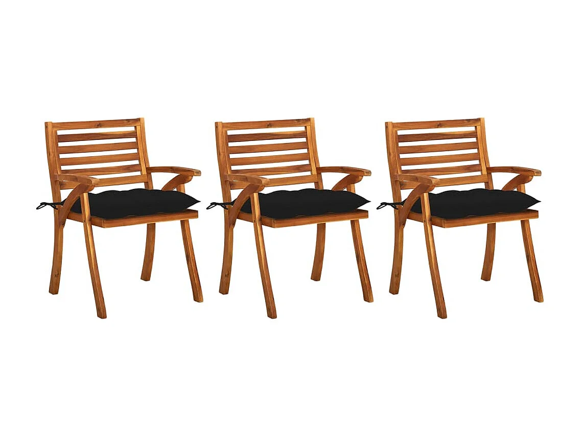 Chaises à dîner de jardin avec coussins 3 pcs Acacia massif 25