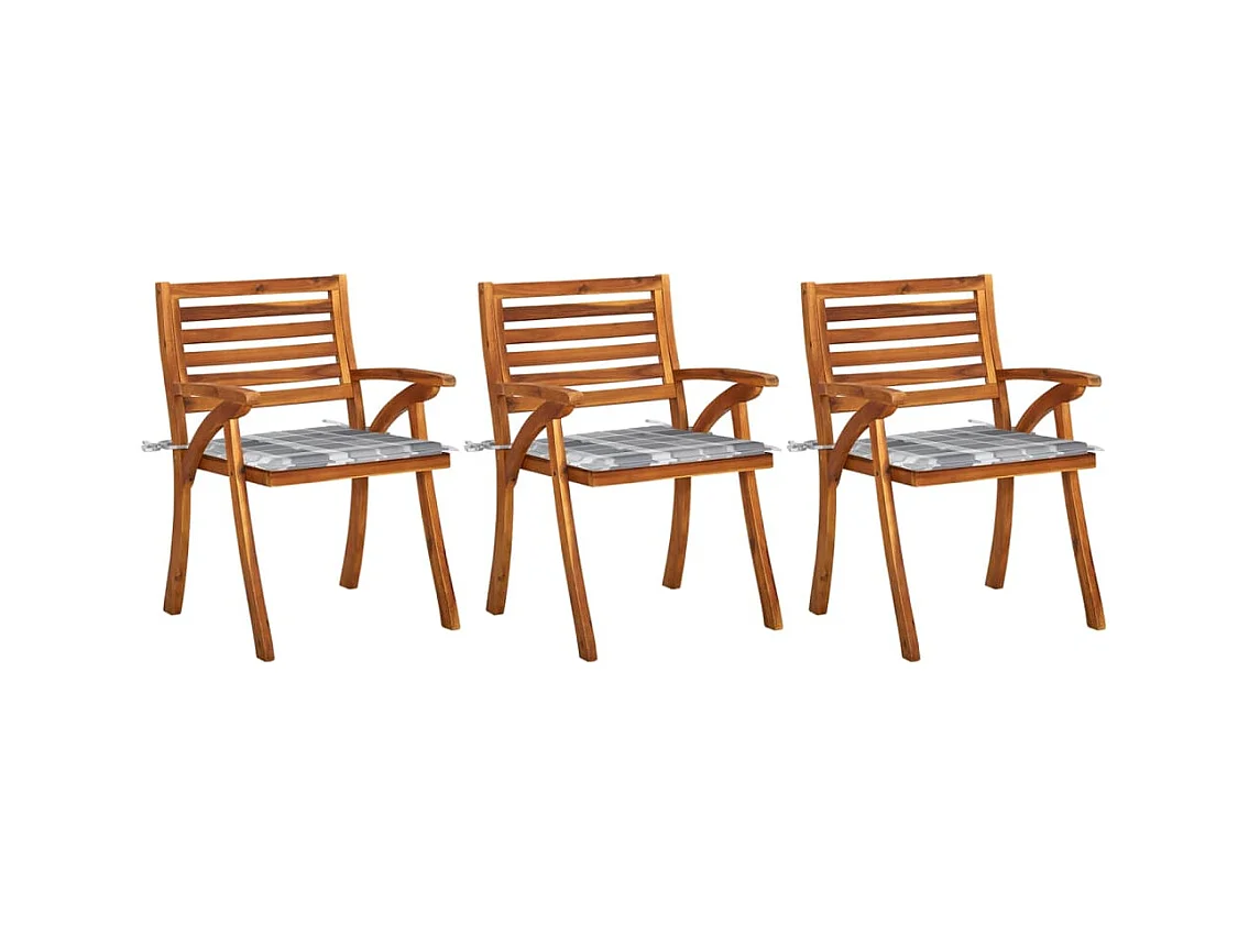Chaises à dîner de jardin avec coussins 3 pcs Acacia massif 11