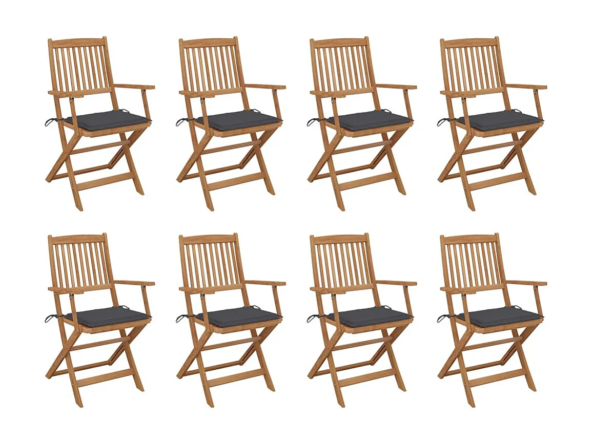Chaises pliables d'extérieur avec coussins 8 pcs Bois d'acacia
