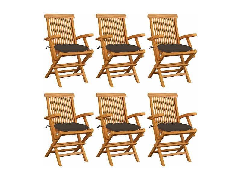Chaises de jardin avec coussins taupe 6 pcs Bois de teck massif 2