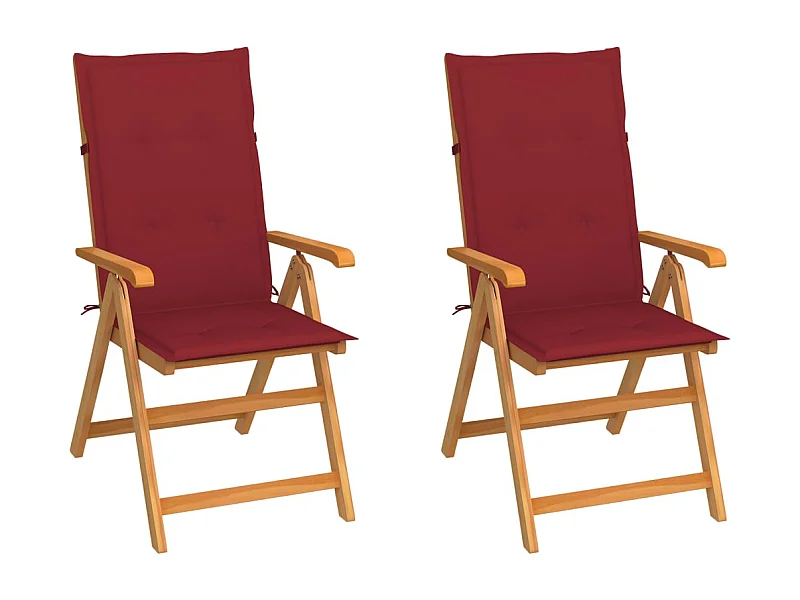 Chaises de jardin 2 pcs avec coussins bordeaux Bois de teck