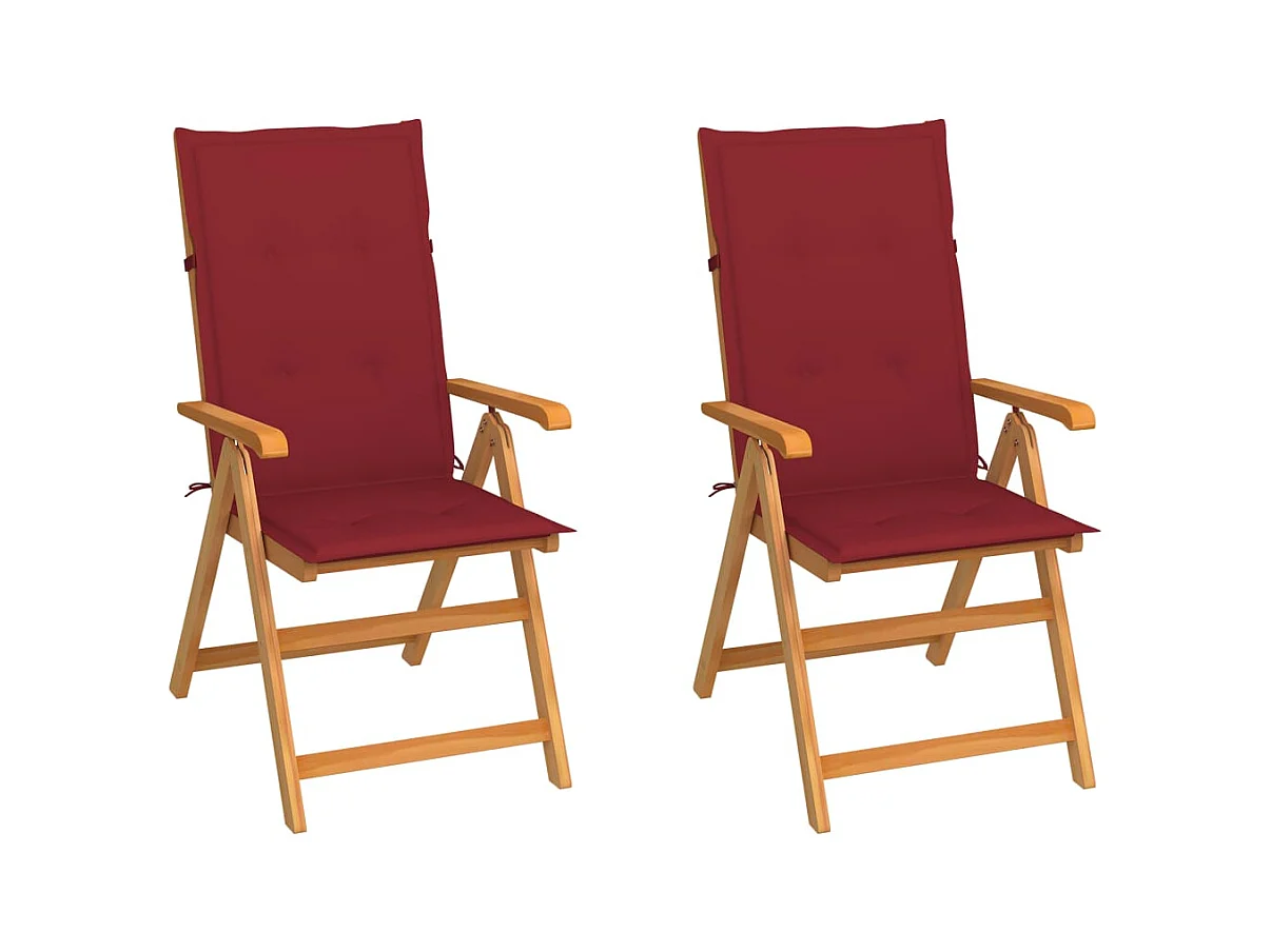 Chaises de jardin 2 pcs avec coussins bordeaux Bois de teck