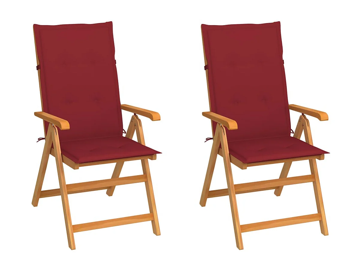 Chaises de jardin 2 pcs avec coussins bordeaux Bois de teck
