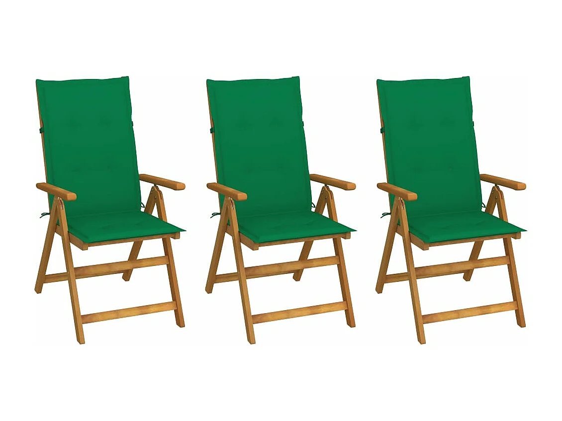 Chaises pliables de jardin 3 pcs avec coussins Bois d'acacia 2