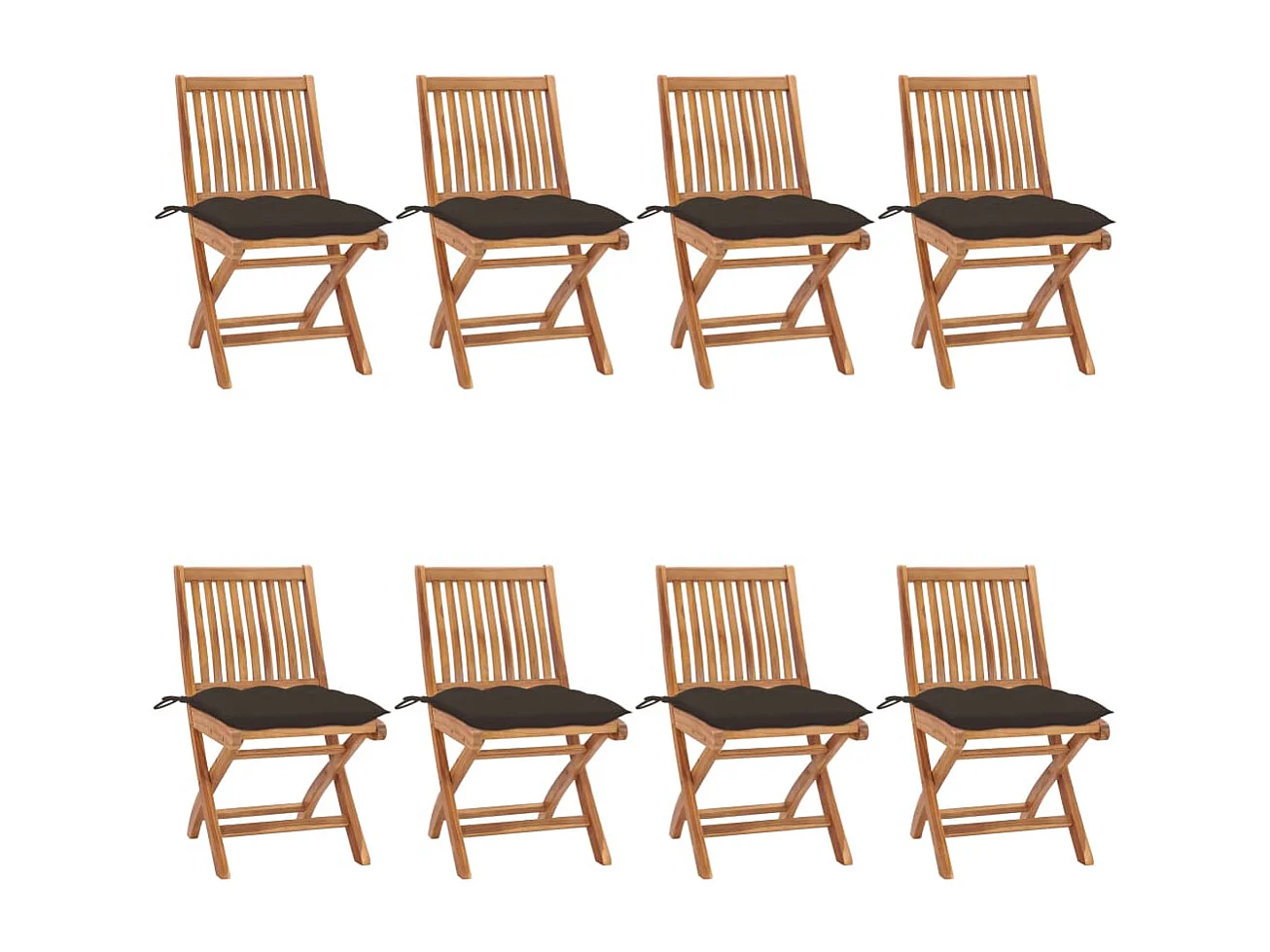 Chaises pliables de jardin avec coussins 8 pcs Teck solide 12