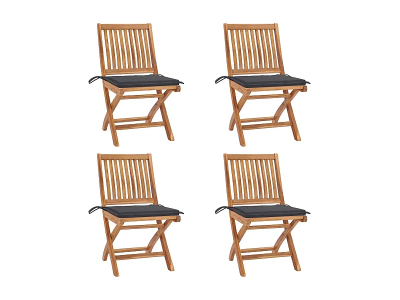 Chaises pliables de jardin avec coussins 4 pcs Teck solide 13
