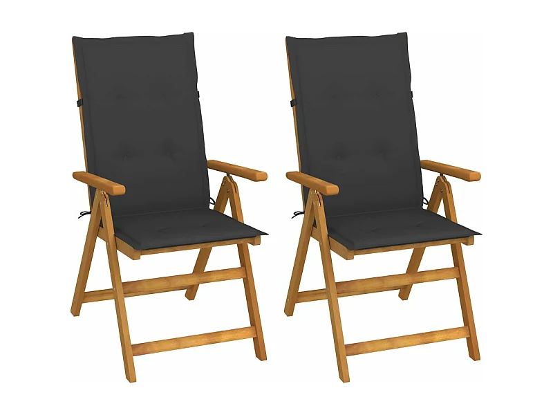 Chaises inclinables de jardin 2 pcs avec coussins Bois d'acacia 2