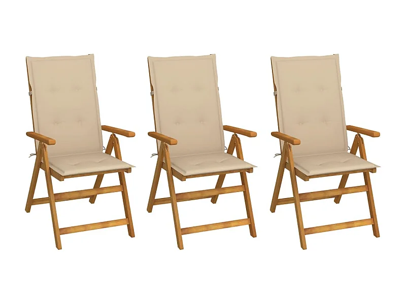 Chaises pliables de jardin 3 pcs avec coussins Bois d'acacia 29