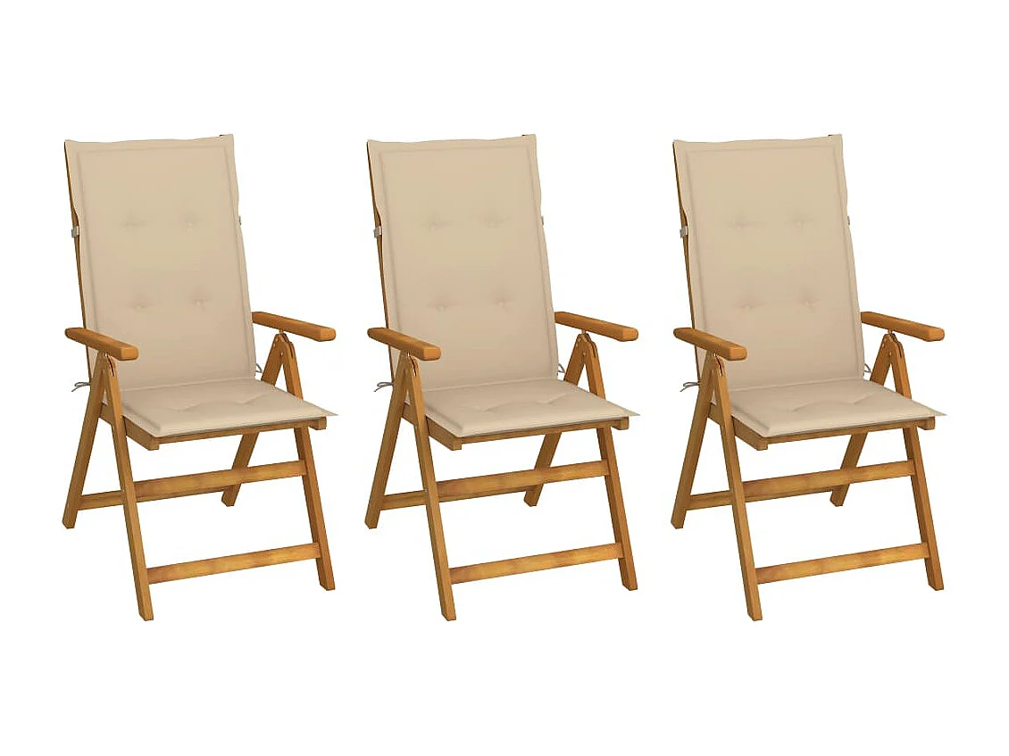 Chaises pliables de jardin 3 pcs avec coussins Bois d'acacia 29