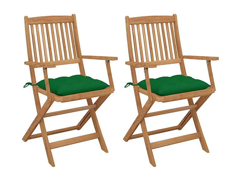 Chaises pliables de jardin 2 pcs avec coussins Bois d'acacia 40