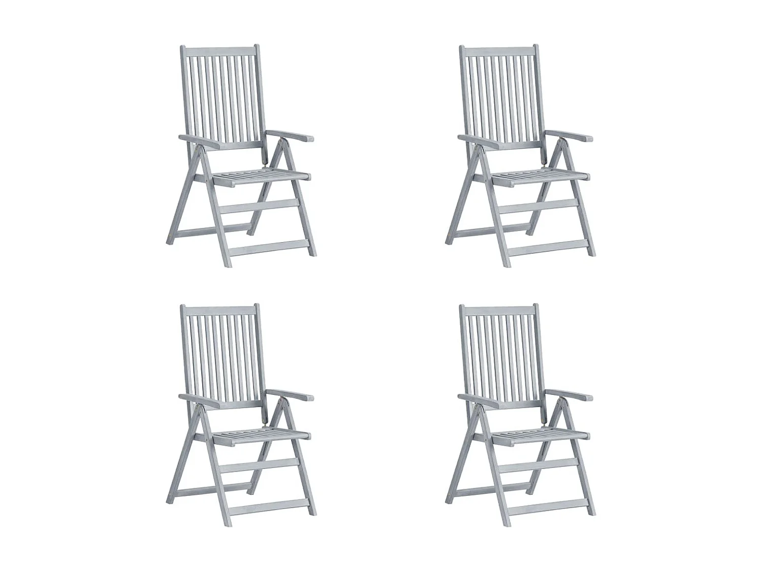 Chaises inclinables de jardin 4 pcs Gris Bois solide d'acacia