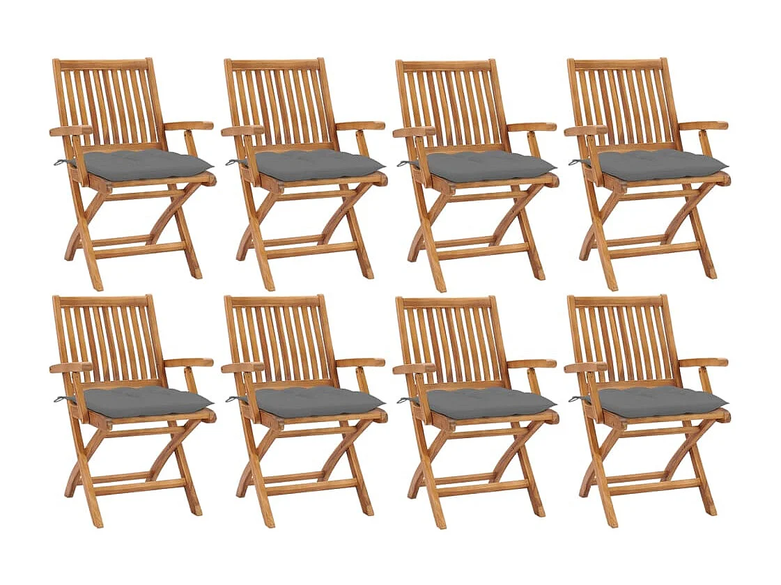 Chaises pliables de jardin avec coussins 8 pcs Teck solide 18