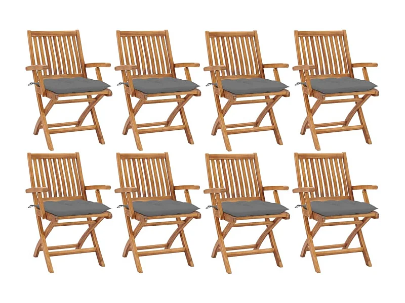Chaises pliables de jardin avec coussins 8 pcs Teck solide 18