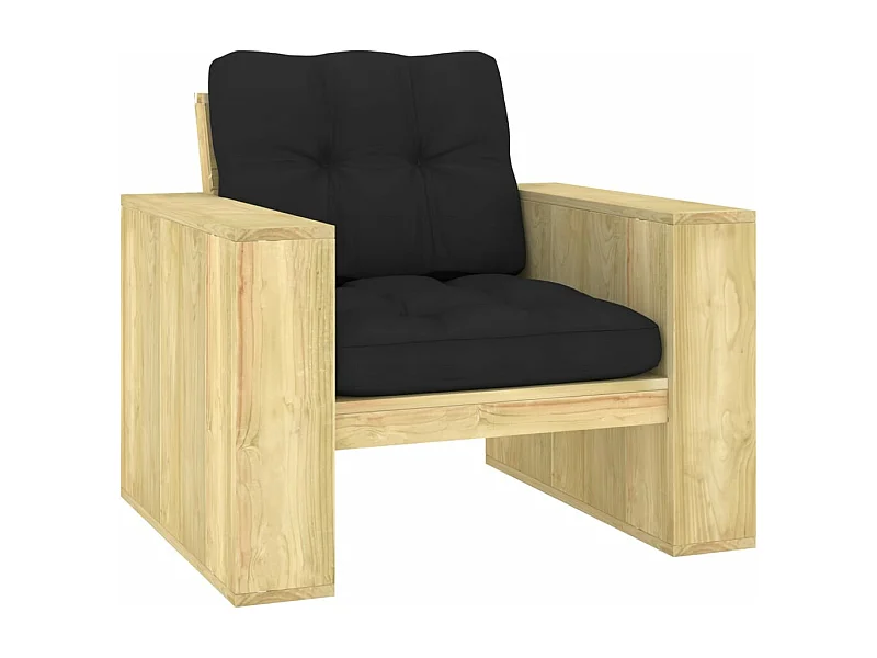 Chaise de jardin avec coussins noir Bois de pin imprégné