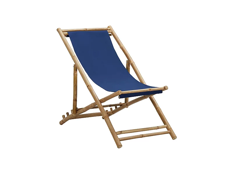 Chaise de terrasse Bambou et toile Bleu marine