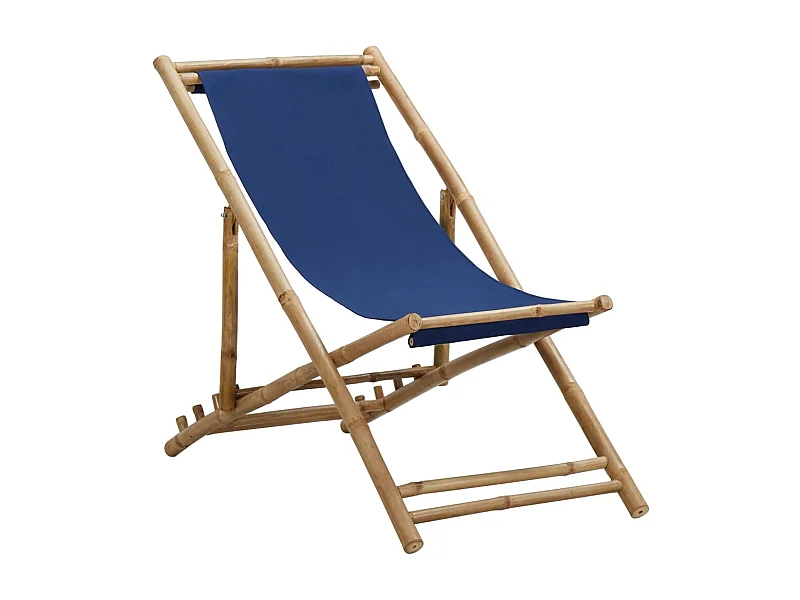 Chaise de terrasse Bambou et toile Bleu marine