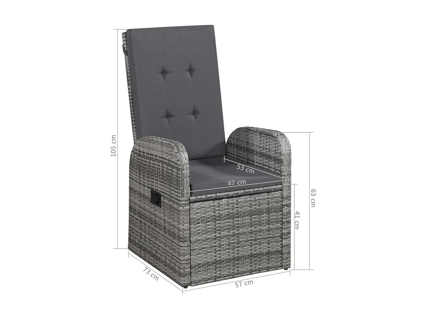 Chaise inclinable de jardin 2pc et coussins Résine tressée Gris