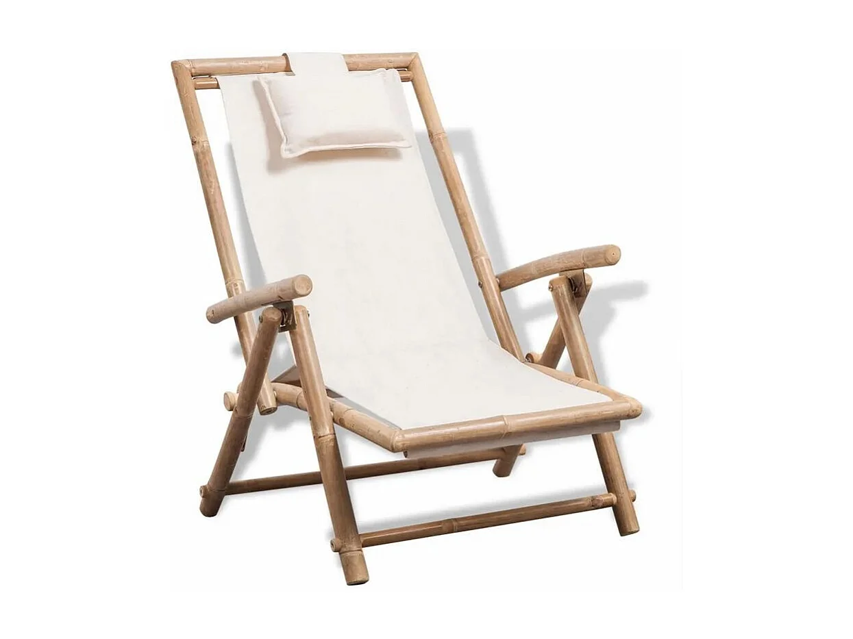 Chaise de jardin bambou et toile blanche Maboun