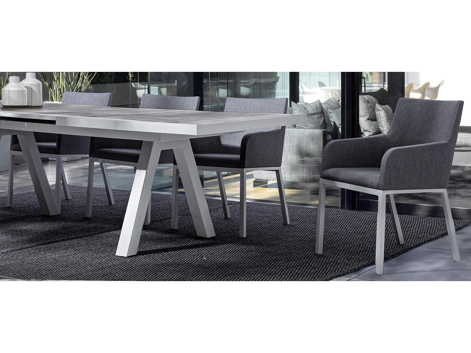 Fauteuil de jardin en aluminium gris et blanc Olga - Lot de 4