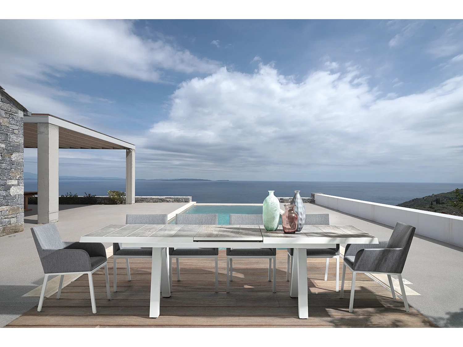 Fauteuil de jardin en aluminium gris et blanc Olga - Lot de 4