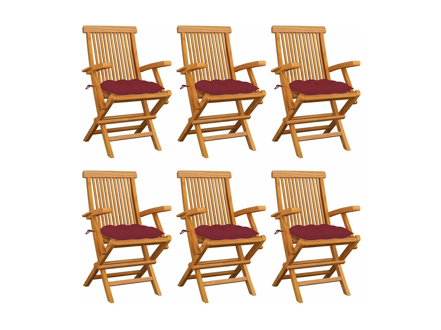 Chaises de jardin avec coussins rouge bordeaux 6pcs Teck massif 2