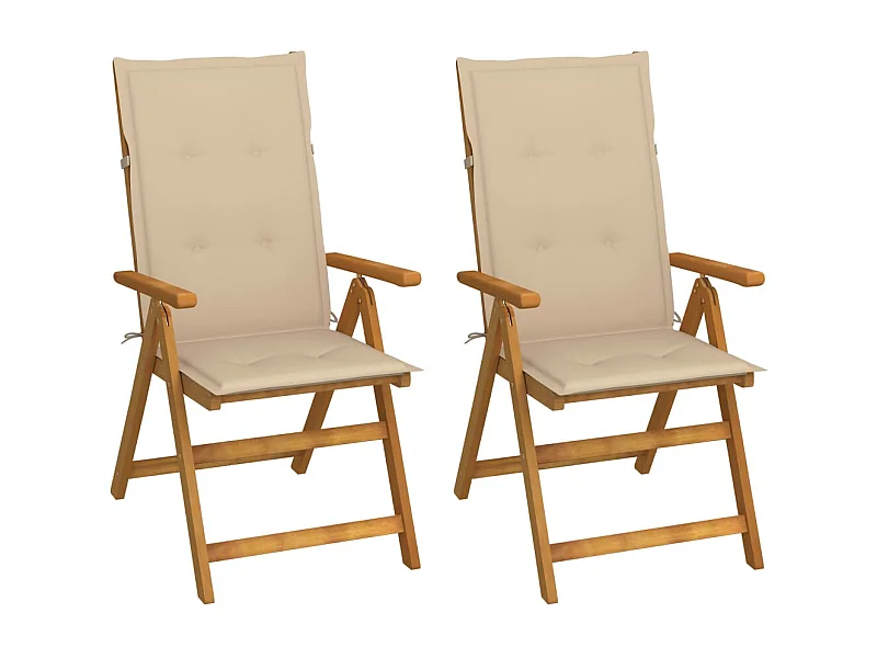 Chaises inclinables de jardin 2 pcs avec coussins Bois d'acacia 3
