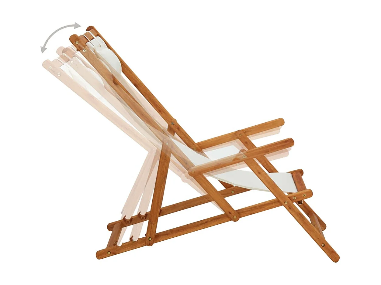 Chaise pliable de plage Bois d'eucalyptus solide et tissu Crème